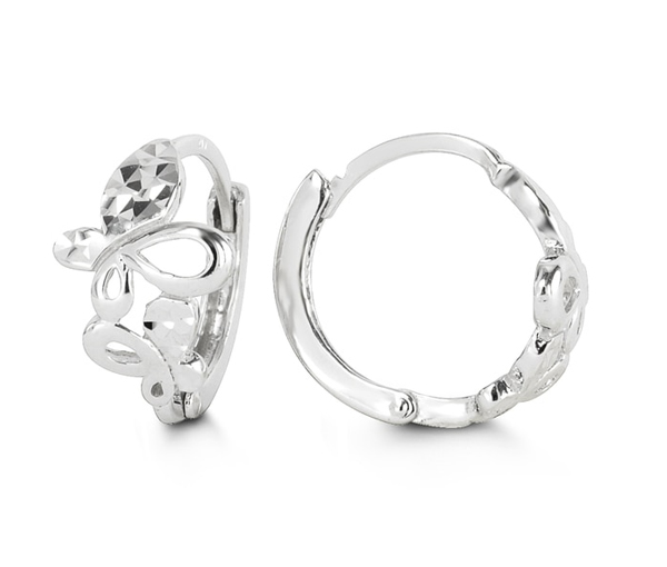 BOUCLES HUGGIES PAPILLON EN OR BLANC TAILLÉE DIAMANT - SY 1005D - BIJOUX D'IMPORTATION