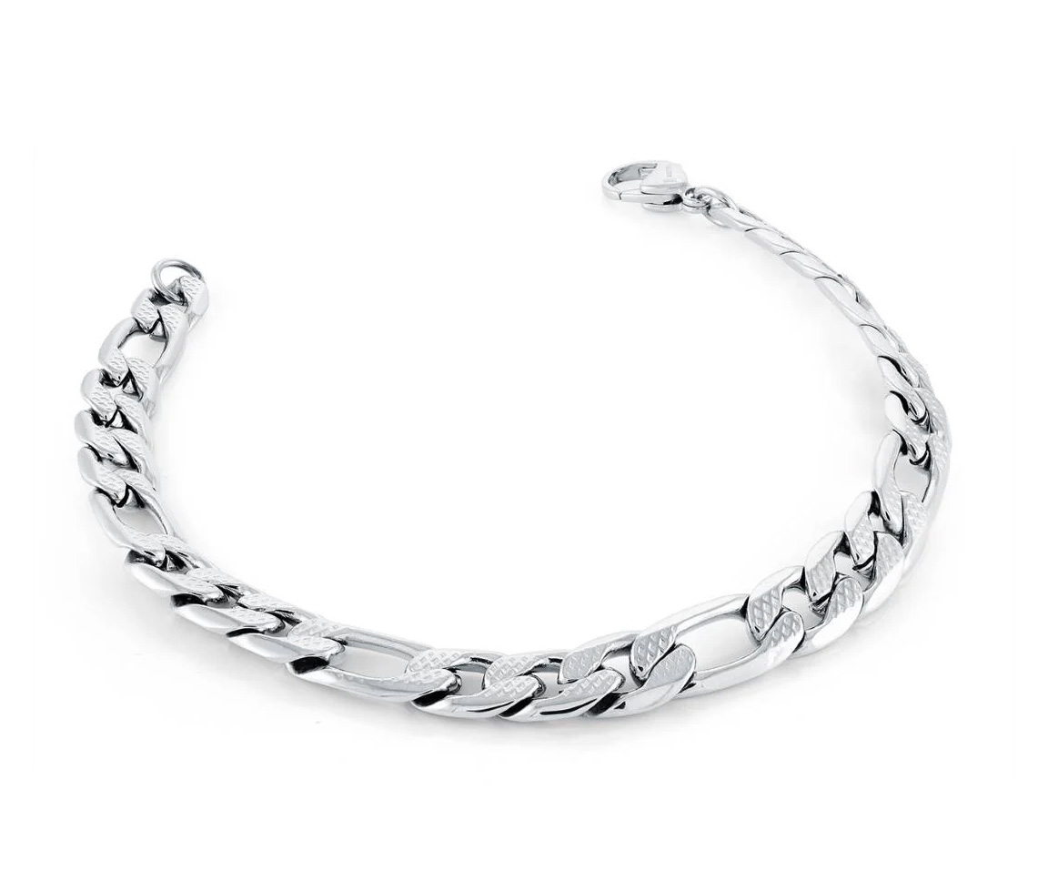 BRACELET EN ACIER À MAILLE FIGARO TAILLÉE DIAMANT - IG SMB788 - ITALGEM