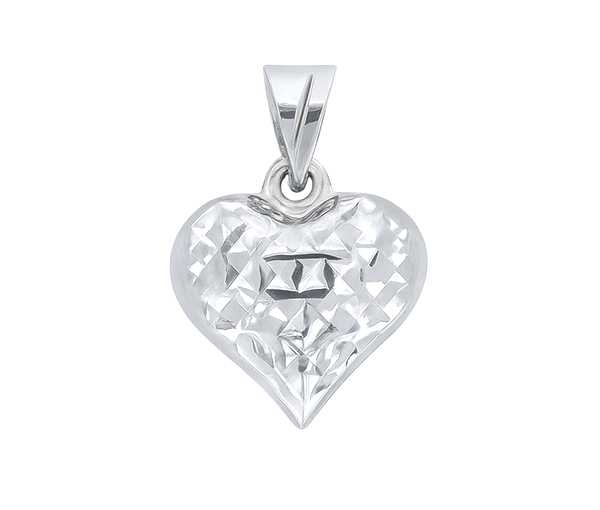 PENDENTIF COEUR BOMBÉ TAILLÉ DIAMANT EN OR BLANC - MB COEUR88 - BIJOUX D'IMPORTATION