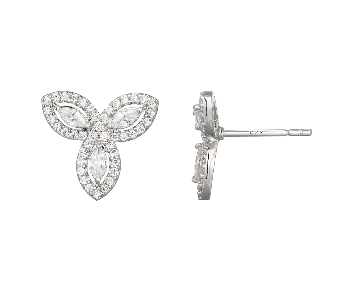 BOUCLES FIXES FLEURS EN ARGENT RHODIÉ SERTIES DE CUBIQUES ZIRCONIAS - PJ R2AW0Z0000 - REIGN