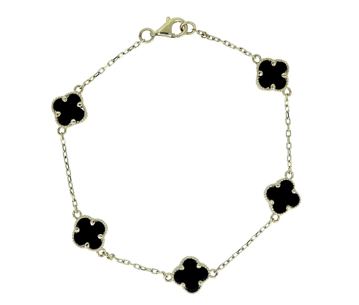 BRACELET TRÈFLE AVEC ONYX - MB TREBRON7 - BIJOUX D'IMPORTATION