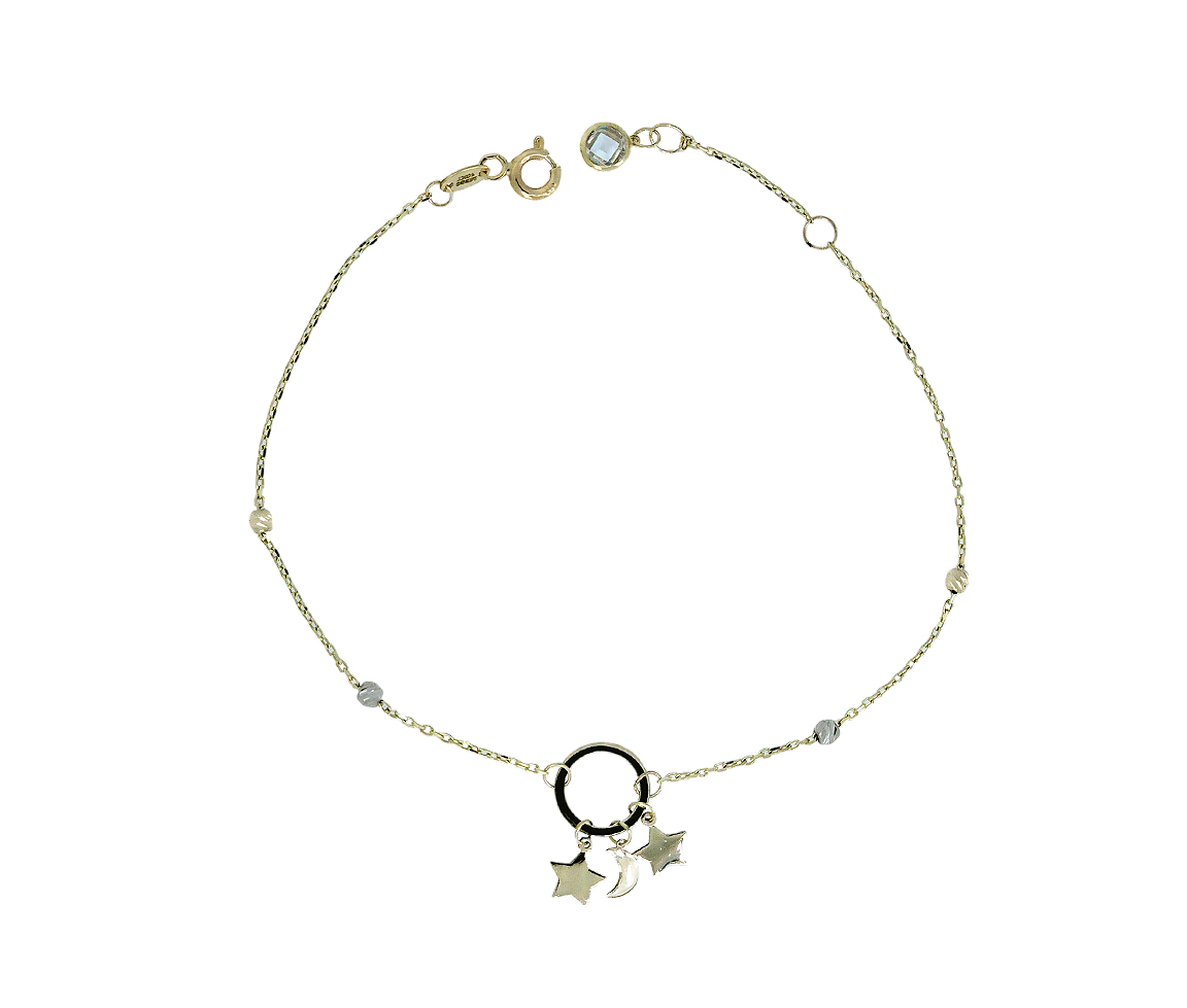 BRACELET EN OR 2 TONS AVEC CERCLE AJOURÉ ET 3 BRELOQUES - MB BRAFA06 - BIJOUX D'IMPORTATION