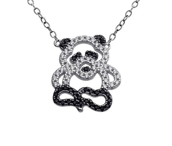 COLLIER PANDA AJOURÉ EN ARGENT RHODIÉ SERTI DE CUBIQUES ZIRCONIAS NOIRS ET BLANCS - SP BGP01375 - BIJOUX D'IMPORTATION