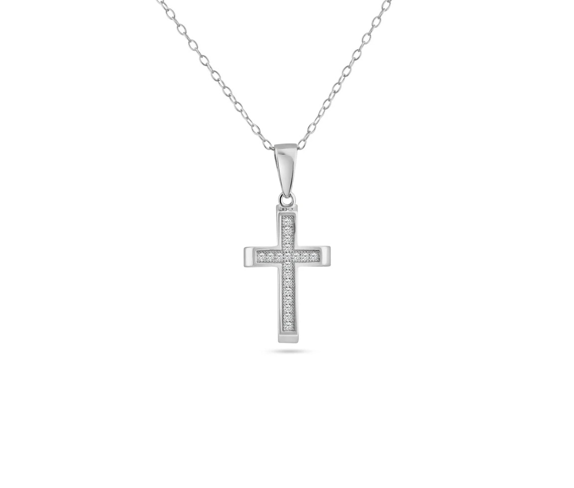 PENDENTIF CROIX EN ARGENT RHODIÉ SERTI DE CUBIQUES ZIRCONIAS - SP ACP00068 - BIJOUX D'IMPORTATION