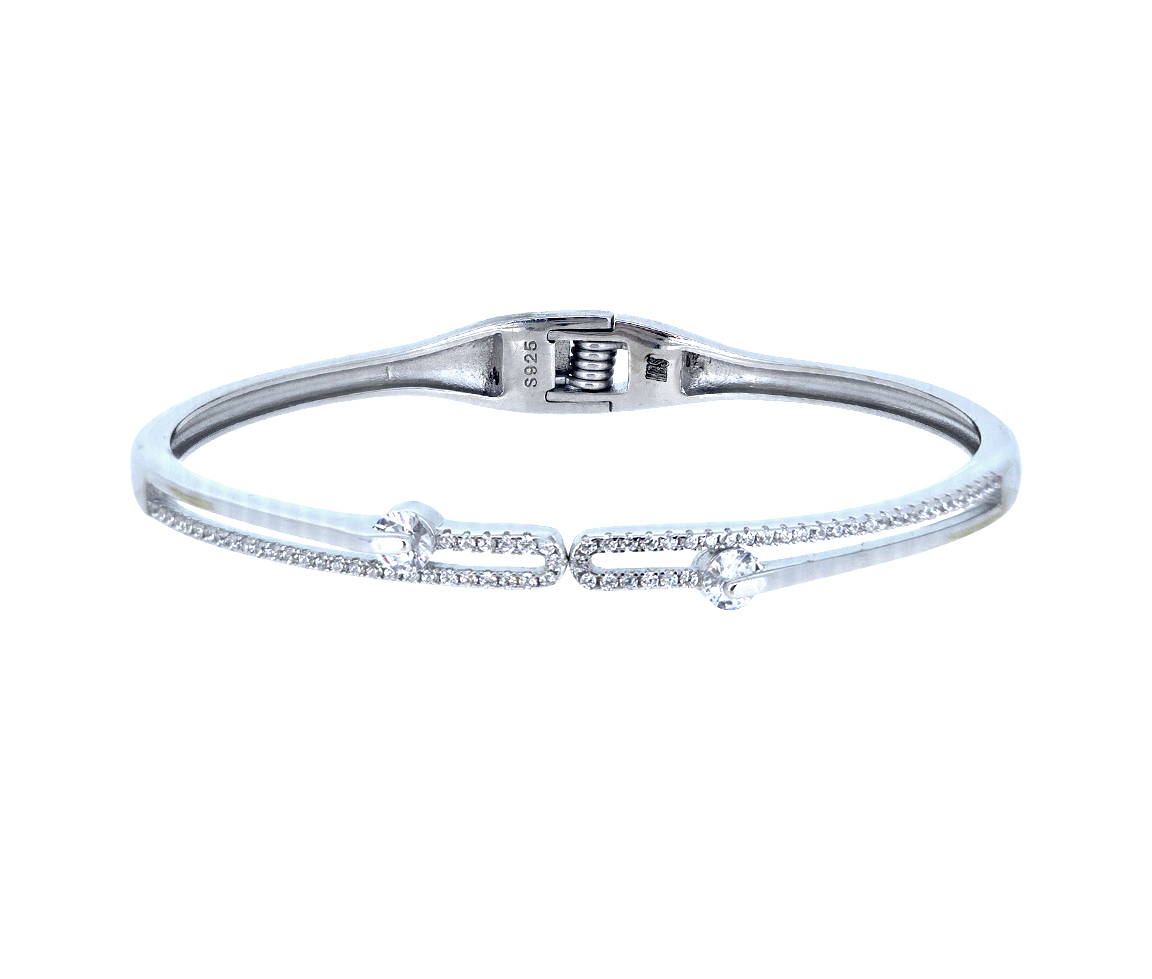 BRACELET GANGLE EN ARGENT RHODIÉ SERTI DE CUBIQUES ZIRCONIAS - MB BRBANGS01 - BIJOUX D'IMPORTATION