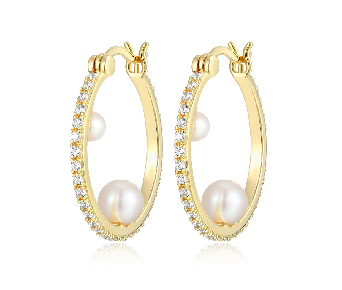 BOUCLES ANNEAUX EN ARGENT/PVD OR SERTIES DE PERLES D'EAU DOUCE ET DE CZ - PJ 32ATV9970K - REIGN