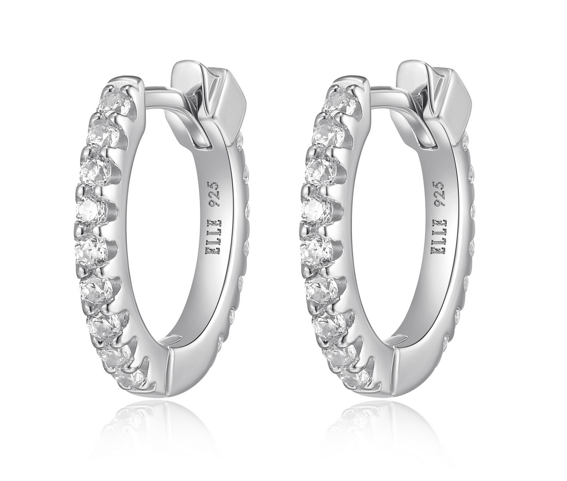 BOUCLES ELLE HUGGIES EN ARGENT RHODIÉ SERTIES DE CUBIQUES ZIRCONIAS - PJ R2LCMC0027 - ELLE