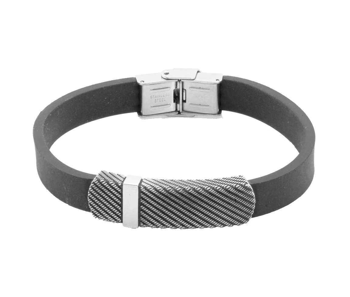 BRACELET ACIER/PVD NOIR SILICONE 8.5 - PJ T1XA870185 - STEELX
