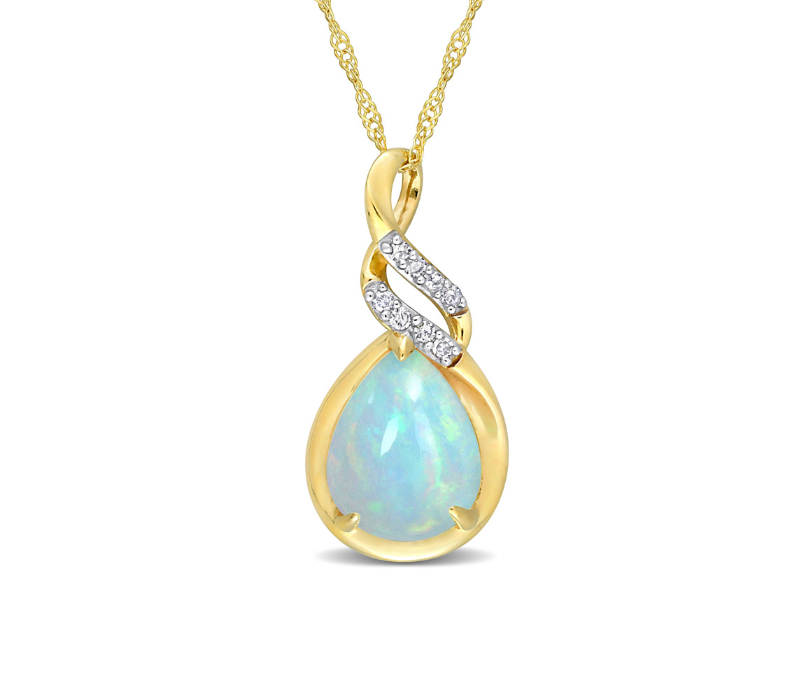 PENDENTIF EN OR JAUNE SERTI DE DIAMANTS ET D'UNE OPALE D'ÉTHIOPIE - DM FC28035JTW - PERLE D'IMPORTATION