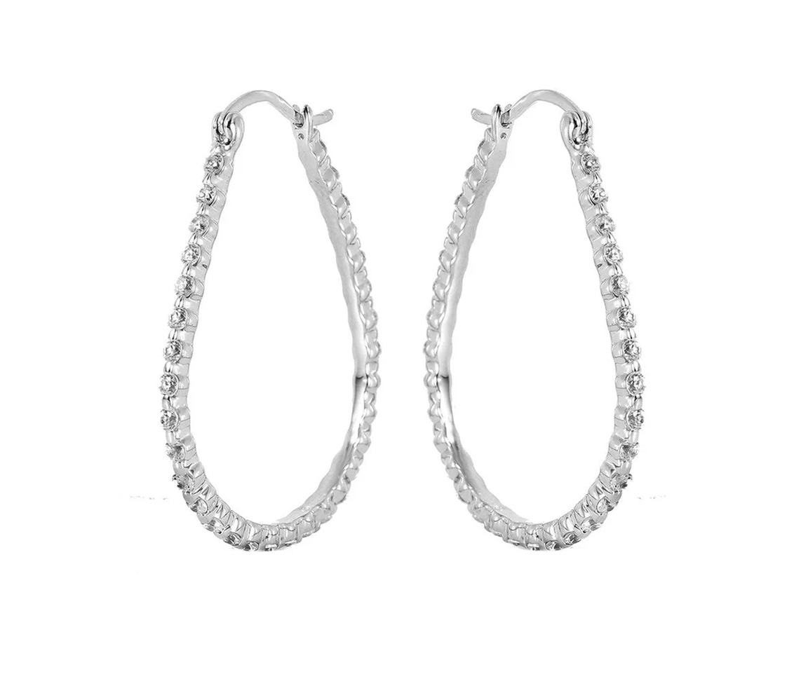 BOUCLES ANNEAUX OVALES EN ARGENT RHODIÉ SERTIES DE CUBIQUES ZIRCONIAS - SP STE00308 - BIJOUX D'IMPORTATION