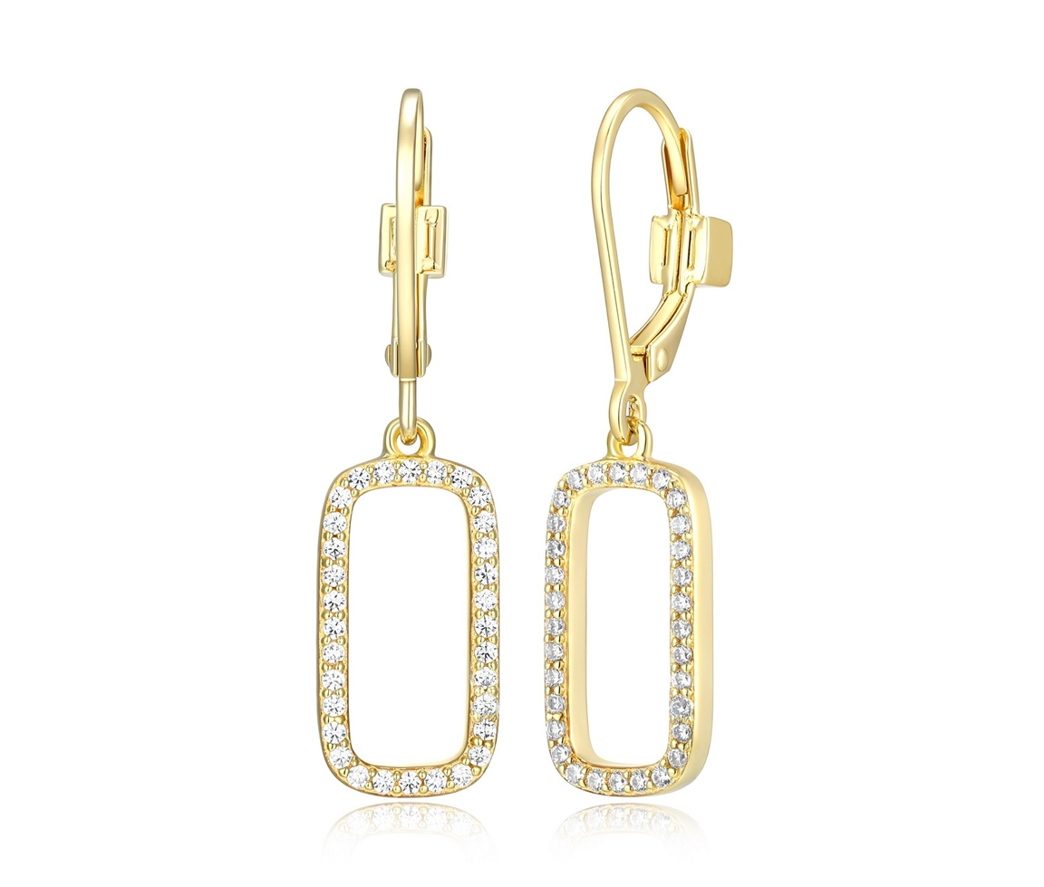 BOUCLES EN ARGENT/PVD OR RECTANGLES AJOURÉS SERTIS DE CUBIQUES ZIRCONIAS - PJ 32LCU30003 - ELLE