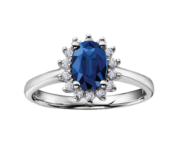 BAGUE EN OR BLANC SERTIE DE DIAMANTS ET D'UN SAPHIR - CR DD2464 - BIJOUX CANADIEN
