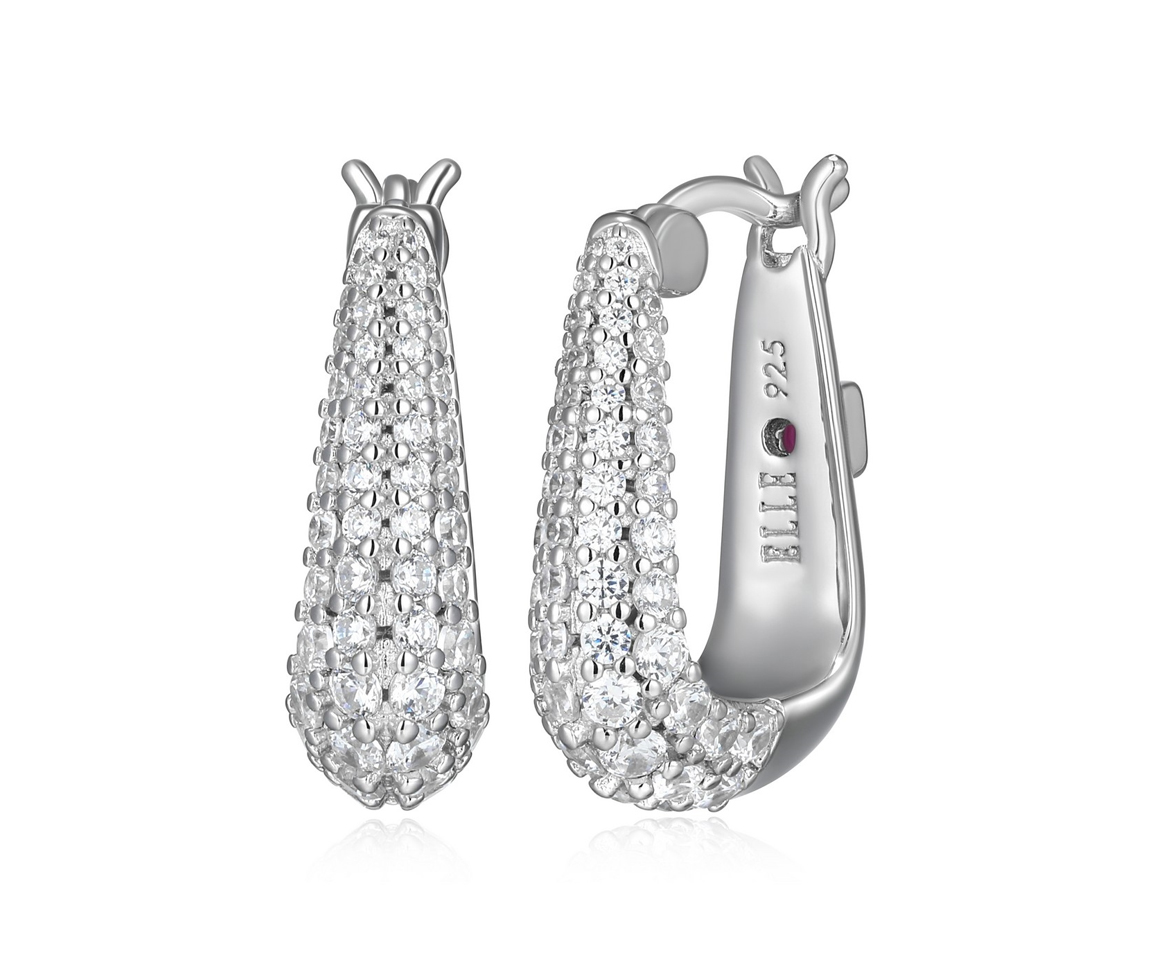 BOUCLES HUGGIES RECTANGULAIRE EN ARGENT RHODIÉ SERTIES DE CUBIQUES ZIRCONIAS - PJ R2LCU0000J - ELLE