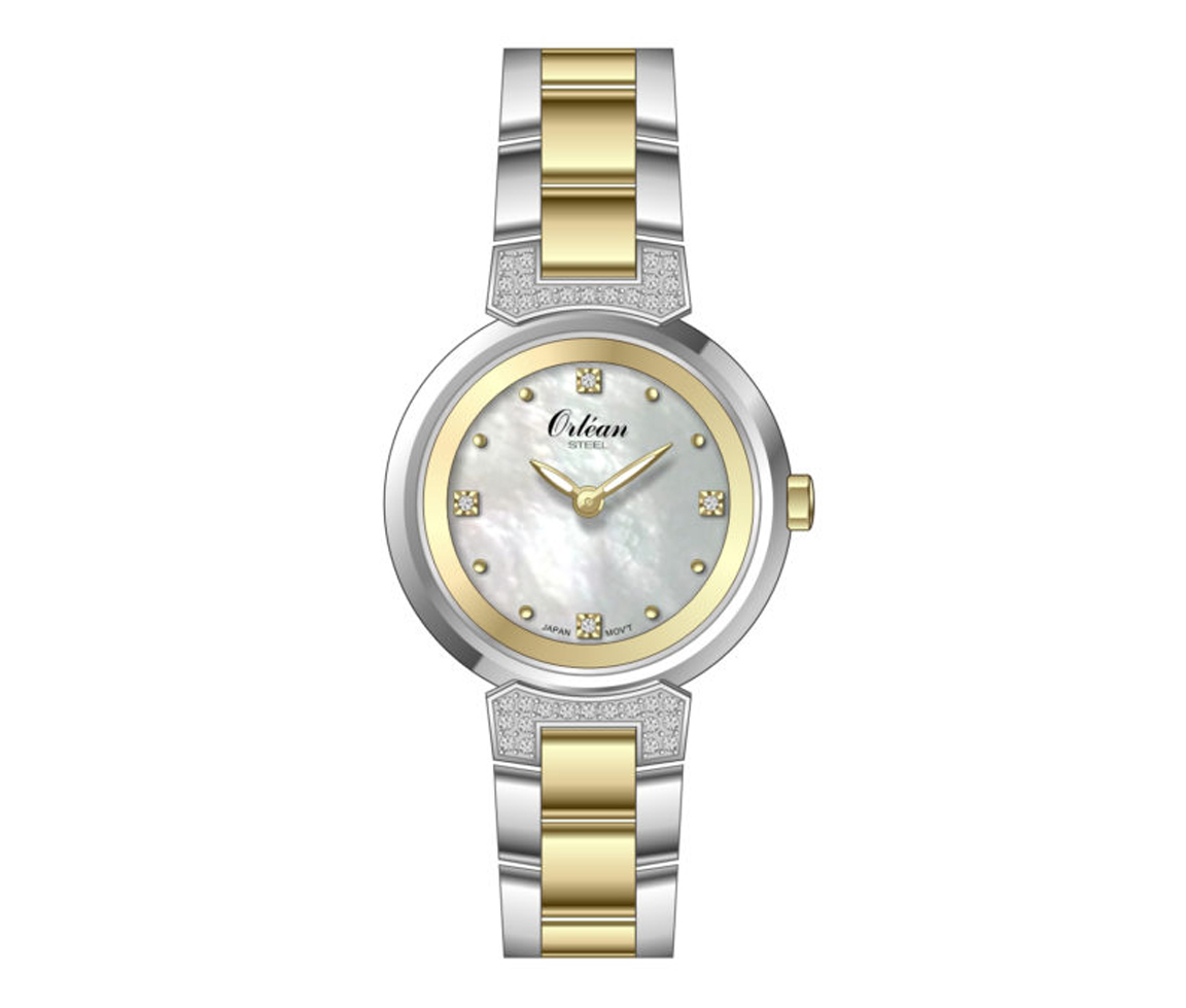 MONTRE POUR DAME ORLEAN EN ACIER/PVD OR 2 TONS SERTIE DE CRISTAUX - BA ME3570 - ORLEAN