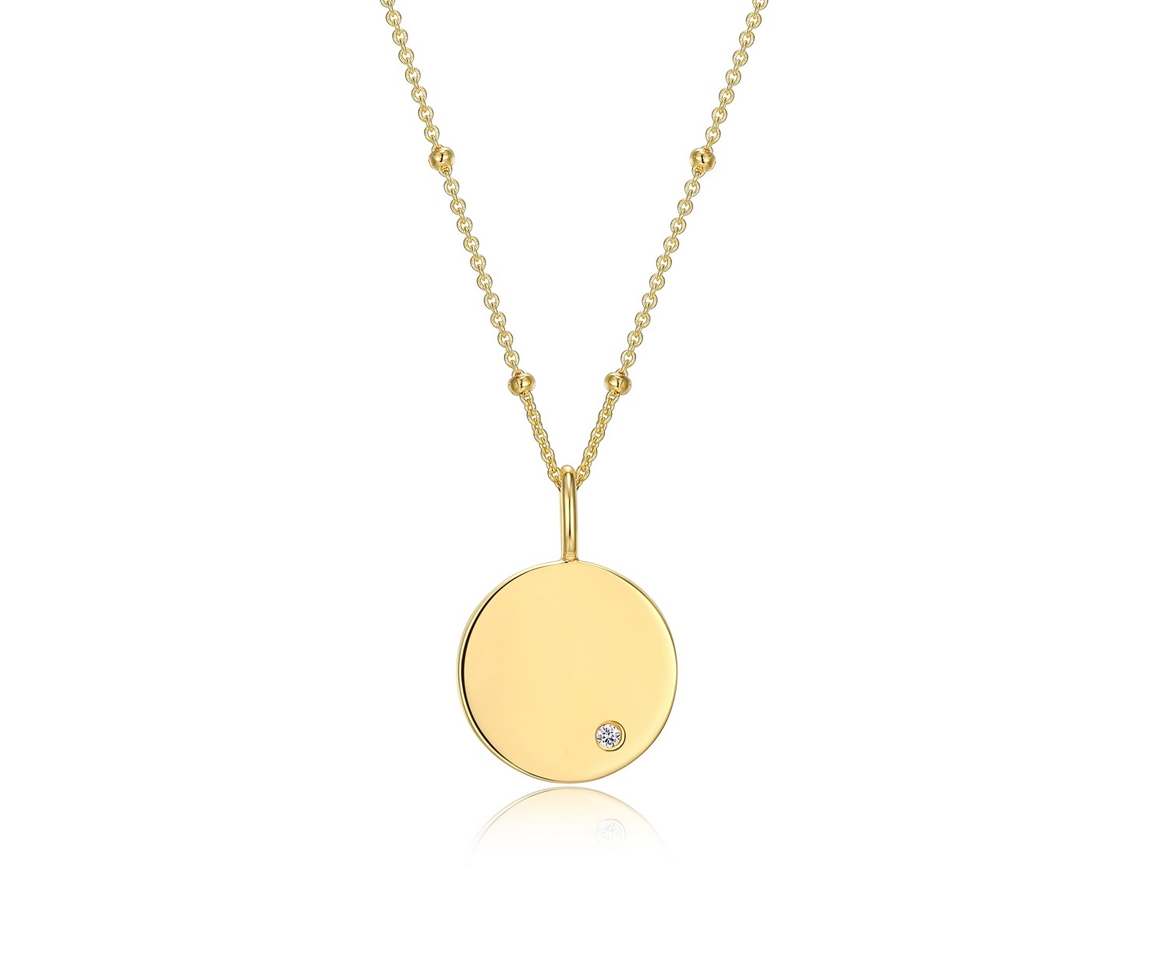 PENDENTIF PLAQUE RONDE EN ARGENTPVD OR SERTI D'UN CUBIQUE ZIRCONIA ET SA CHAINE - PJ S3AV4700ZZ - REIGN
