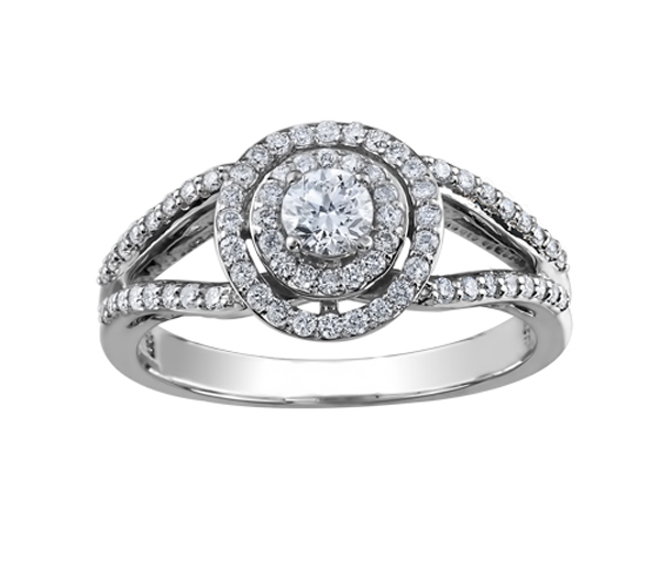 BAGUE EN OR 10K BLANC SERTIE D'UN DIAMANT CANADIEN ET DE DIAMANTS - CR AM212W60 - DIAMANT CANADIEN