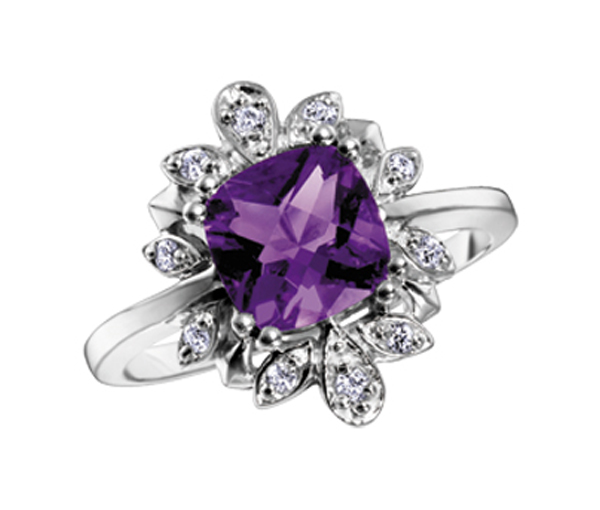 BAGUE EN OR BLANC SERTIE D'UNE AMÉTHYSTE ET DE DIAMANTS - CR DD2207 - BIJOUX CANADIEN