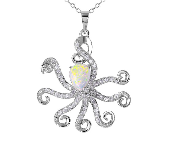 PENDENTIF PIEUVRE EN ARGENT RHODIÉ SERTI D'UNE OPLALE SYNTHÉTIQUE ET DE CUBIQUES ZIRCONIAS - SP BGP01077 - BIJOUX D'IMPORTATION