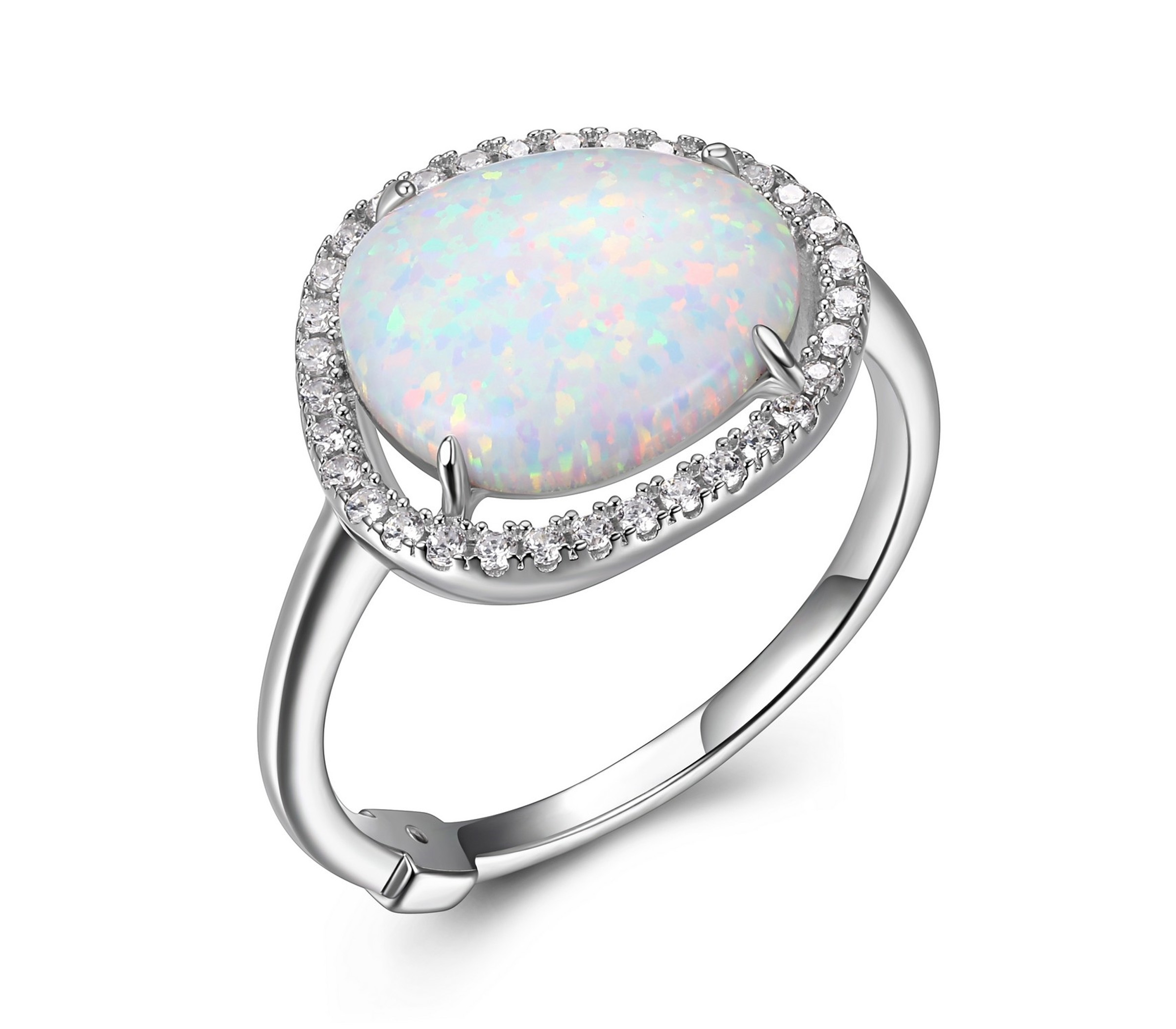 BAGUE EN ARGENT RHODIÉ SERTIE D'UNE OPALE SYNTHÉTIQUE ET DE CUBIQUES ZIRCONIAS - PJ R4LAAX39AC - ELLE