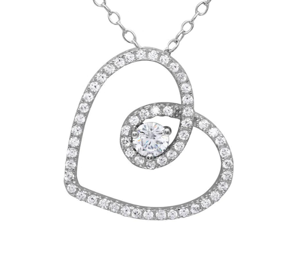 PENDENTIF COEUR AJOURÉ EN ARGENT RHODIÉ SERTI DE CUBIQUES ZIRCONIAS - SP BGP01122 - BIJOUX D'IMPORTATION