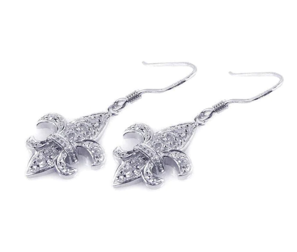 BOUCLES FLEUR DE LYS EN ARGENT RHODIÉ SERTIES DE CUBIQUES ZIRCONIAS - SP STE00528 - BIJOUX D'IMPORTATION
