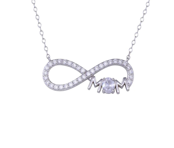 COLLIER INFINI/MOM EN ARGENT RHODIÉ SERTI DE CUBIQUES ZIRCONIAS - SP STP01819 - BIJOUX D'IMPORTATION