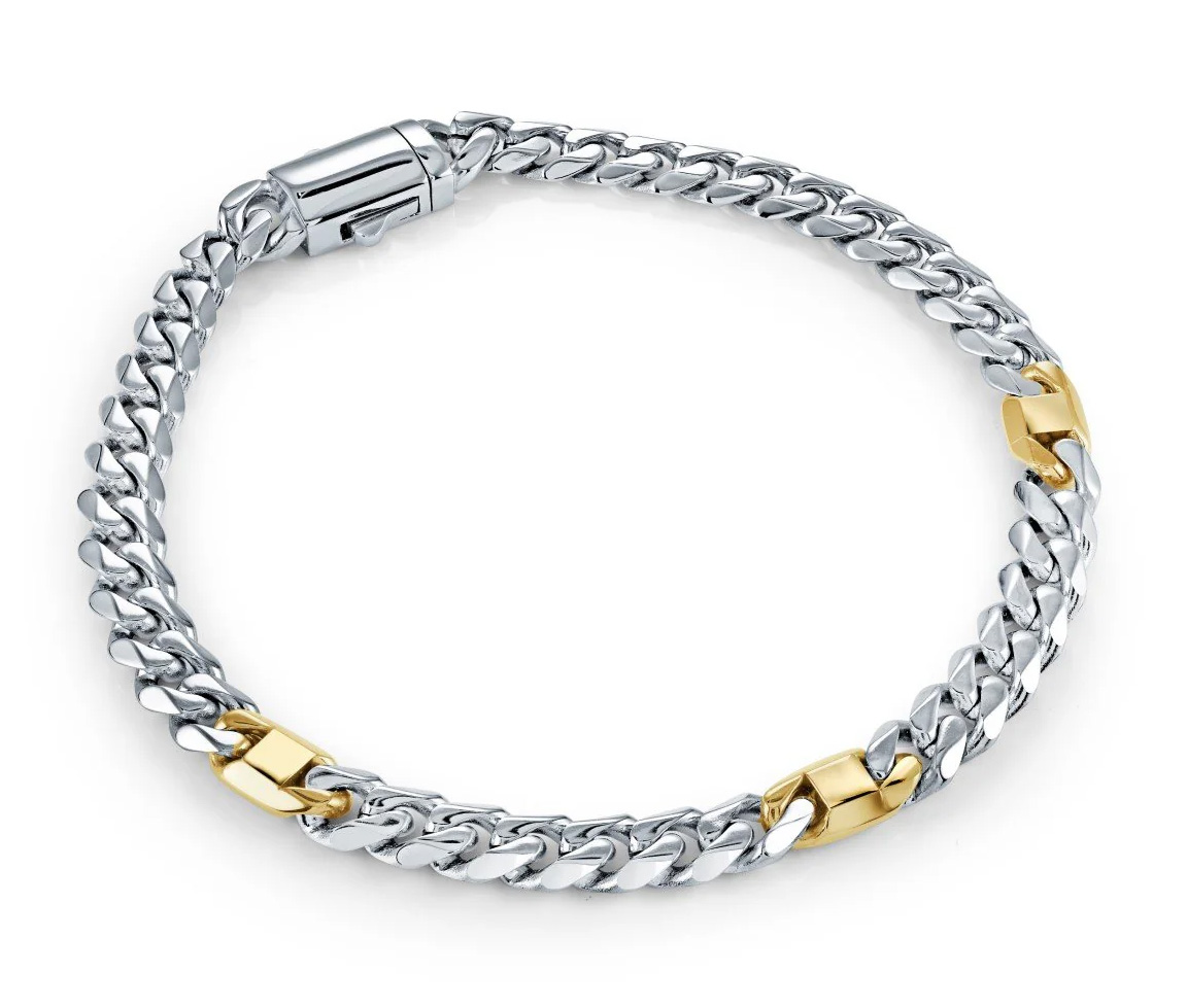BRACELET EN ACIER/PVD OR 2 TONS À MAILLE GOURMETTE - IG SMB856/7.5 - 