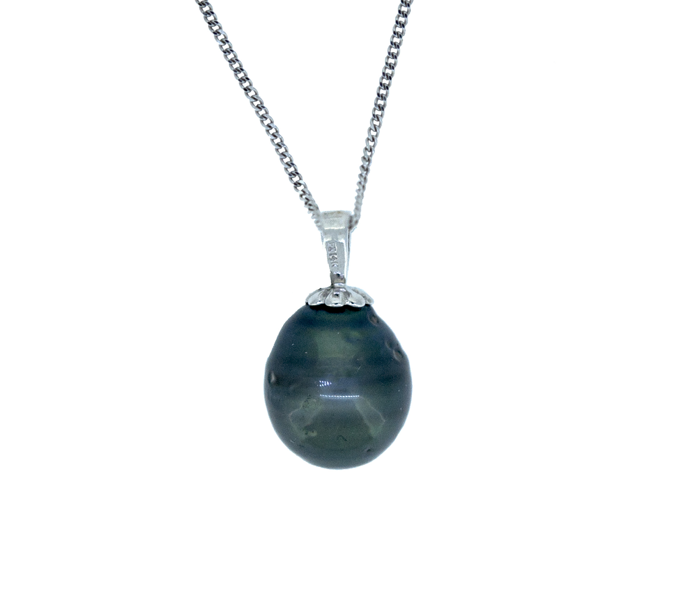PENDENTIF EN OR 14K BLANC SERTI D'UNE PERLE DE TAHITI - CG JT34157 - PERLE D'IMPORTATION