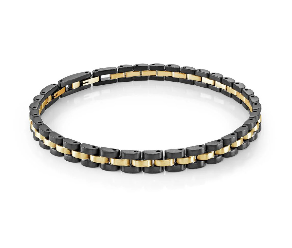 BRACELET EN ACIER/PVD NOIR ET OR À MAILLE RX LINK - IG SMB793 - ITALGEM