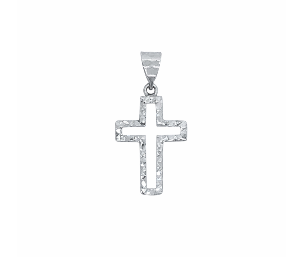 PENDENTIF CROIX EN OR BLANC TAILLÉE DIAMANT - MB CROIX13 - BIJOUX D'IMPORTATION
