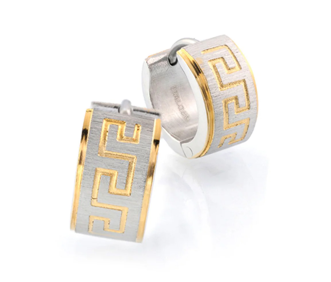 BOUCLES HUGGIES EN ACIER/PVD OR 2 TONS À MOTIF VERSACE - IG 05/0091E - ITALGEM