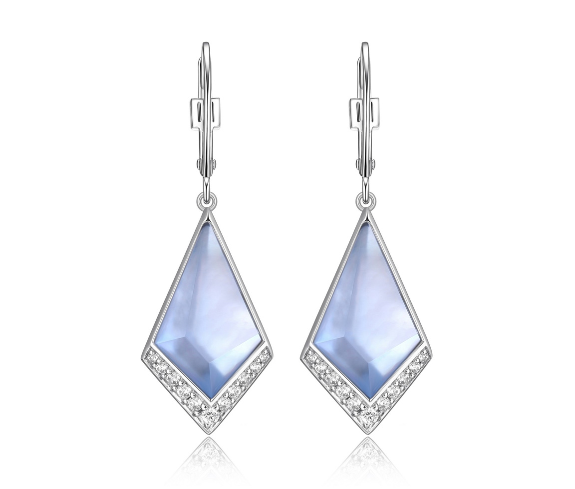 BOUCLES ELLE EN ARGENT RHODIÉ SERTIES DE NACRE DE PERLE BLANC DOUBLÉ DE TOPAZES BLEUS ET DES CUBIQUES ZIRCONIAS - PJ R2LCL99703 - ELLE