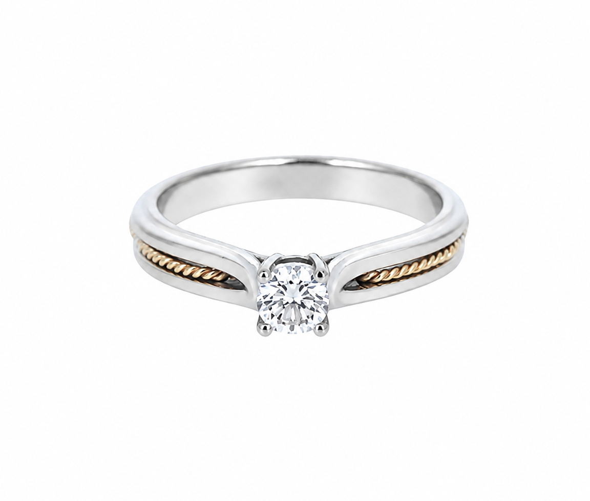 BAGUE EN OR 2 TONS AVEC 1 DIAMANT - ST 122290W29 - BIJOUX IMPORTATION