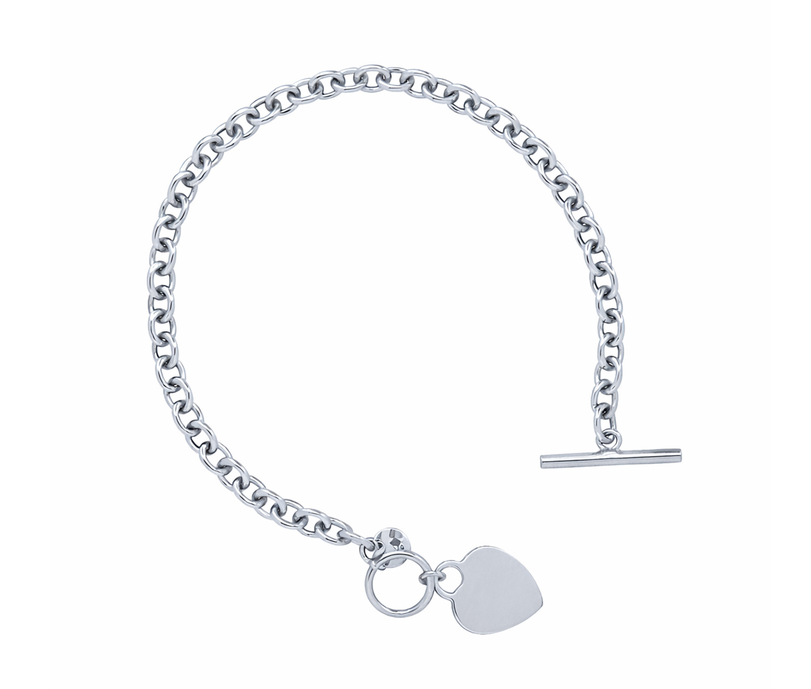 BRACELET EN ARGENT RHODIÉ À MAILLE ROLO AVEC UN COEUR - MB BRAFAS04 - BIJOUX D'IMPORTATION