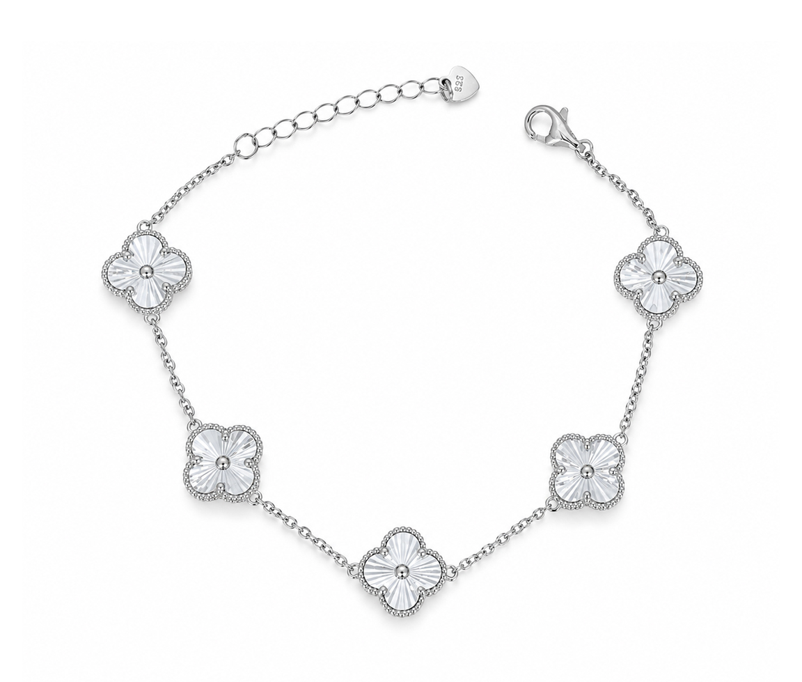 BRACELET TRÈFLES EN ARGENT RHODIÉ - SC SB0287005 - BIJOUX D'IMPORTATION