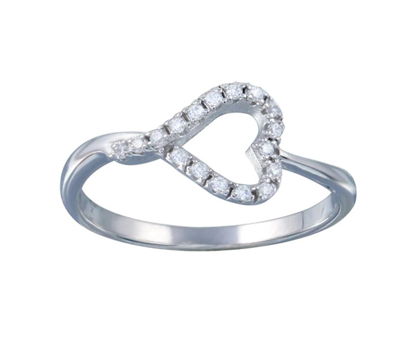 BAGUE COEUR AJOURÉ EN ARGENT RHODIÉ SERTIE DE CUBIQUES ZIRCONIAS - SP STR01128/5 - BIJOUX D'IMPORTATION