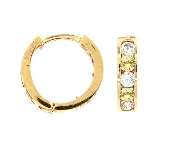 BOUCLES HUGGIES EN OR 10K SERTIES DE CUBIQUES ZIRCONIAS JAUNES ET BLANCS - MB HUGNA1110 - BIJOUX D'IMPORTATION