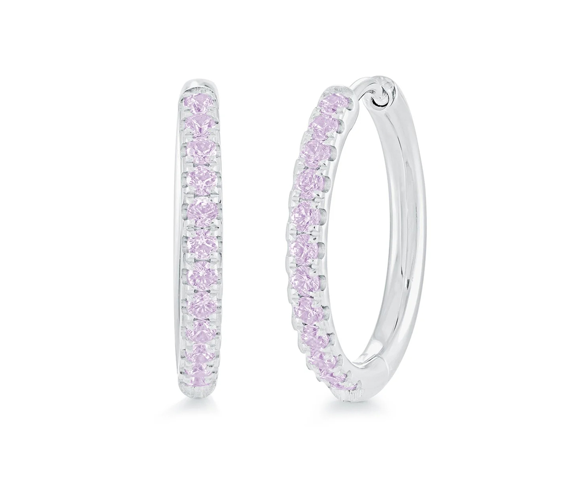 BOUCLES HUGGIES EN ACIER SERTIES DE CUBIQUES ZIRCONIAS ROSES - IG SEA428 - VELORIA