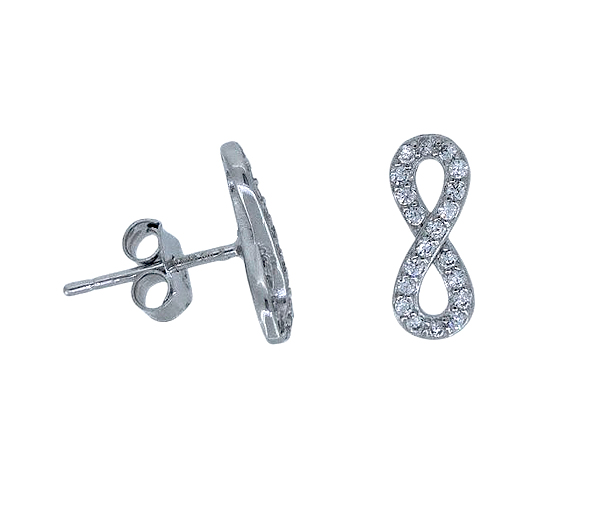 BOUCLES FIXES INFINI EN ARGENT SERTIES DE CUBIQUES ZIRCONIAS - MB BOU146 - BIJOUX D'IMPORTATION