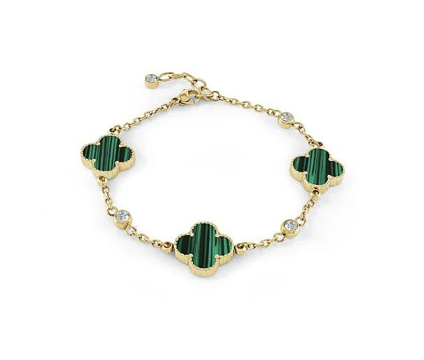 BRACELET EN ACIER/PVD OR AVEC TRÈFLES SERTI DE MALACHITE ET DE CUBIQUES ZIRCONIAS - IG SWB219 - ITALGEM