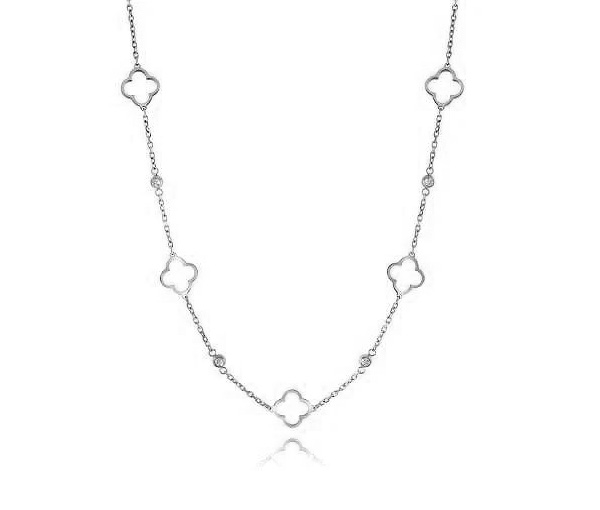 CHAINE EN ACIER AVEC TRÈFLES AJOURÉS ET CUBIQUES ZIRCONIAS - IG SWN79 - VELORIA