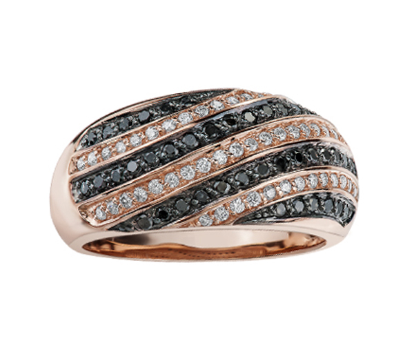 BAGUE EN OR 10K ROSE SERTIUE DE DIAMANTS BLANCS ET NOIRS - CR DD2763R - BIJOUX CANADIEN
