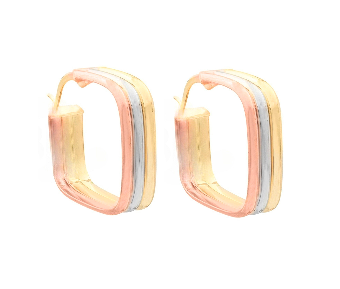 BOUCLES ANNEAUX CARRÉS LIGNÉES EN OR 3 TONS - CB E3TD460390 - CBE