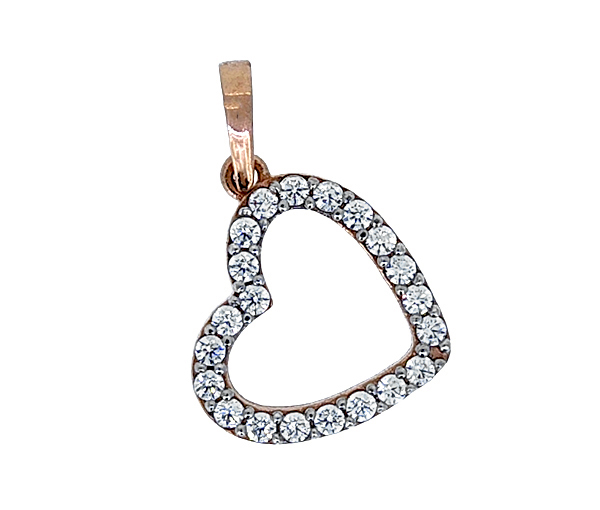 DÉLICAT PENDENTIF COEUR AJOURÉ EN OR 10K ROSE SERTI DE CUBIQUES ZIRCONIAS