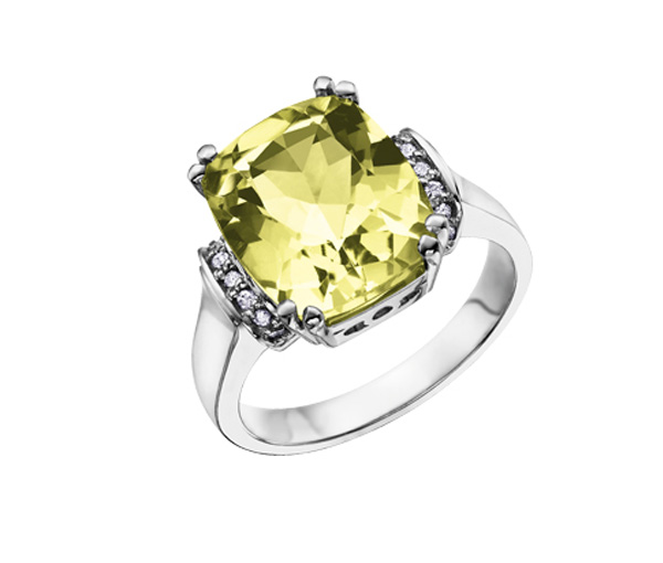 BAGUE EN OR BLANC SERTIE D'UN QUARTZ CITRON ET DE DIAMANTS - CR DD2147 - BIJOUX CANADIEN