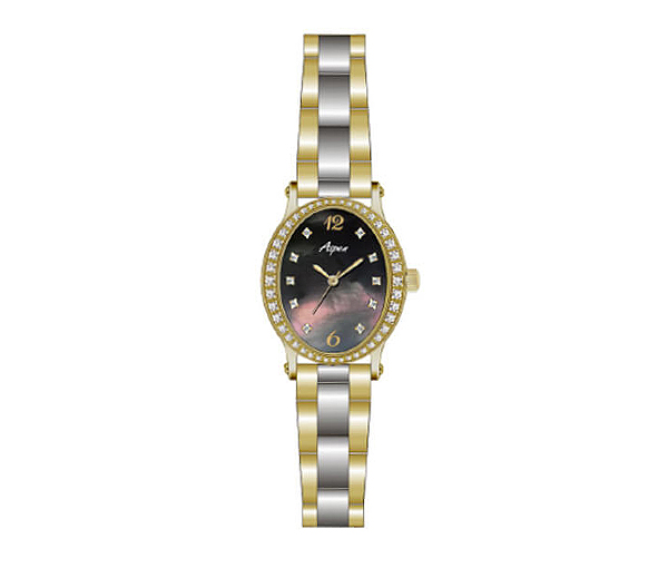 MONTRE ASPEN OVALE EN ACIER/PVD OR 2 TONS SERTIE DE CUBIQUES ZIRCONIAS - BA AP3137 - ASPEN