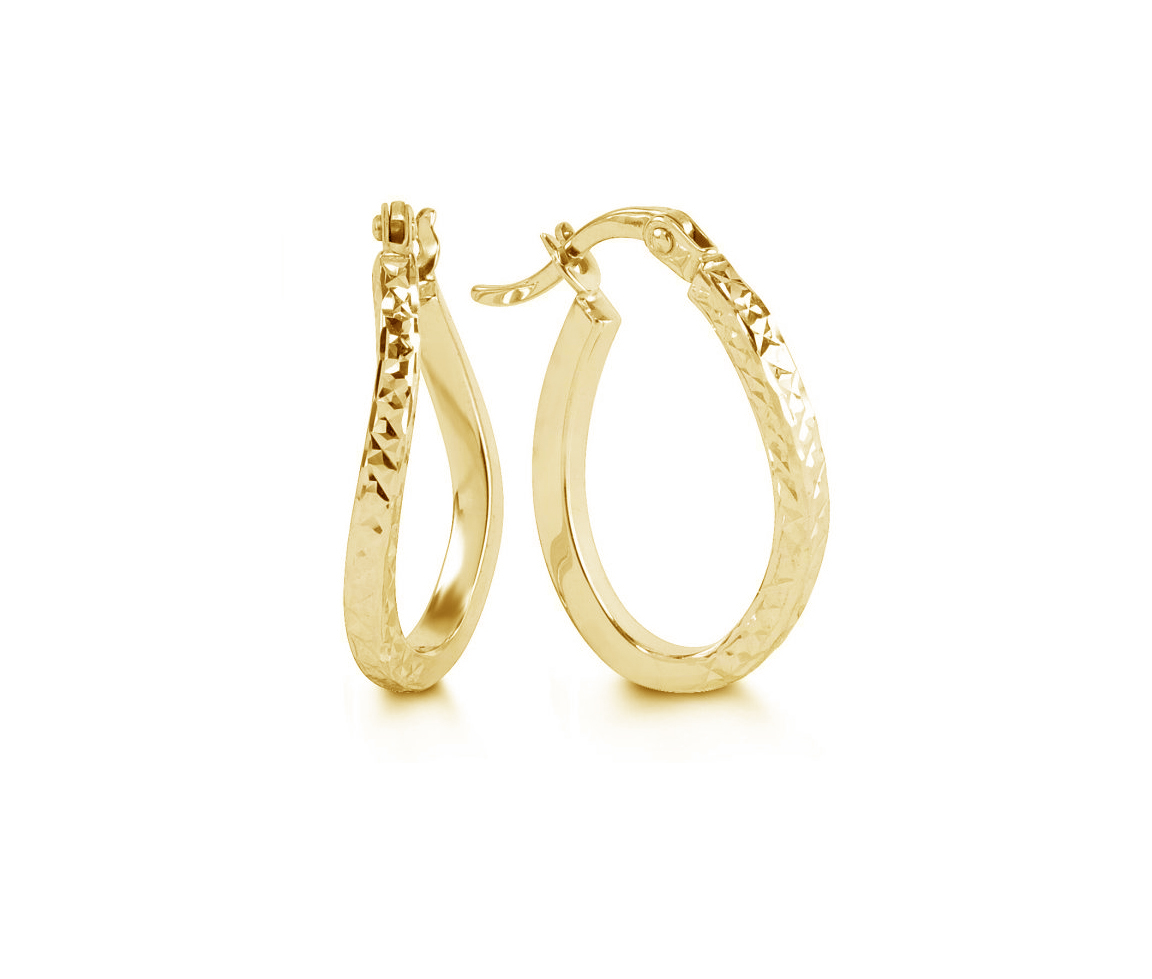 BOUCLES ANNEAUX OVALES TORDUES EN OR 10K TAILLÉ DIAMANT - SY 1037F - BIJOUX D'IMPORTATION