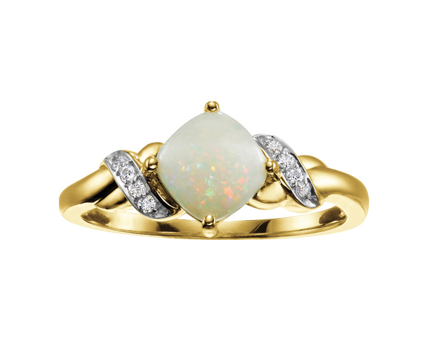 BAGUE EN OR SERTIE D'UNE OPALE ET DE DIAMANTS - CR DD2521 - BIJOUX CANADIEN