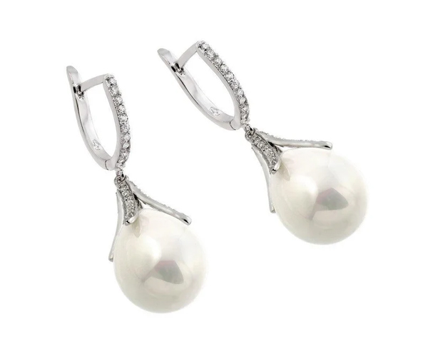 BOUCLES EN ARGENT RHODIÉ SERTIES DE PERLES SYNTHÉTIQUES ET DE CUBIQUES ZIRCONIAS - SP BGE00261 - BIJOUX D'IMPORTATION