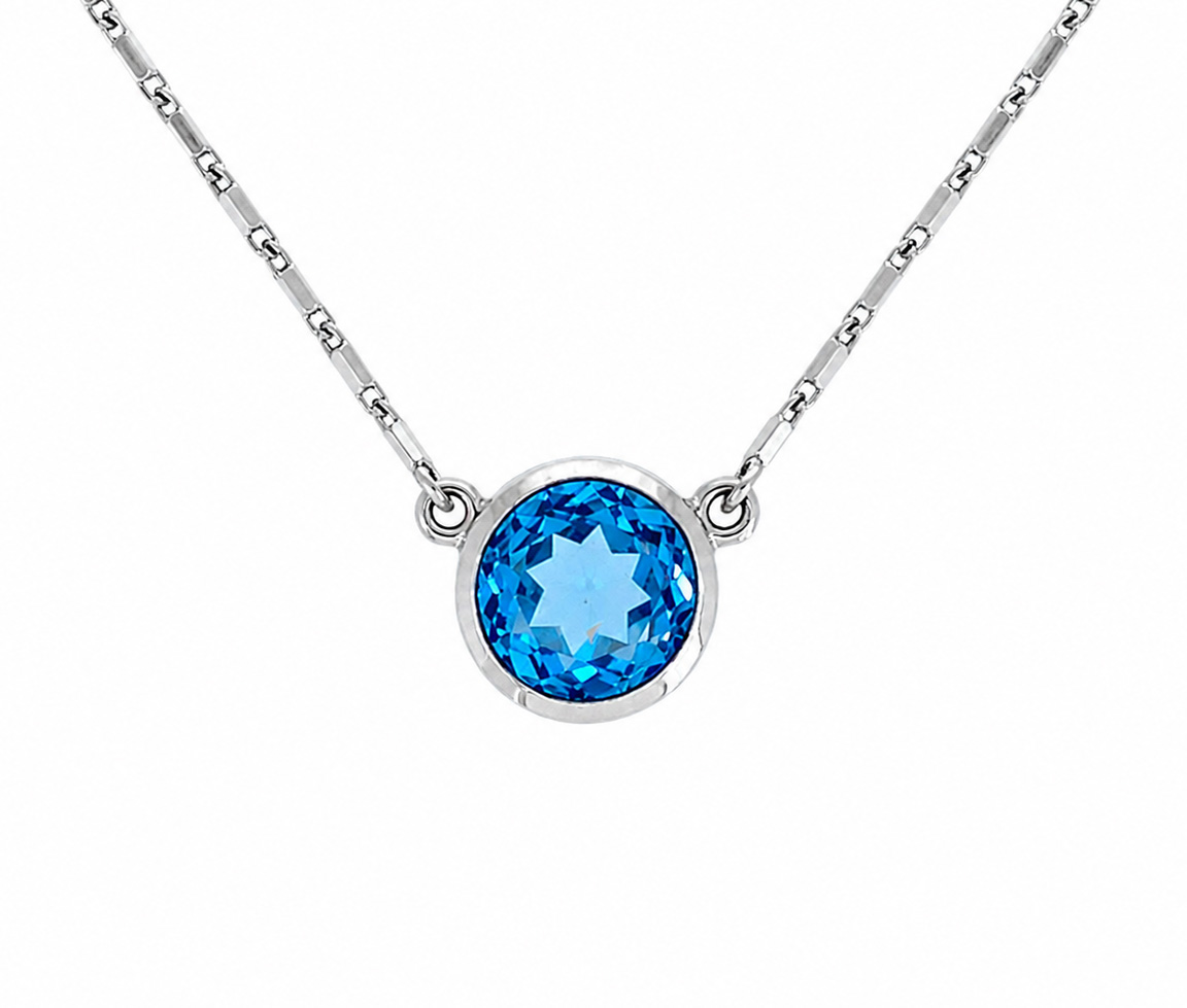 COLLIER AVEC UNE TOPAZE BLEUE - ST 2930W14KBT - BIJOUX IMPORTATION